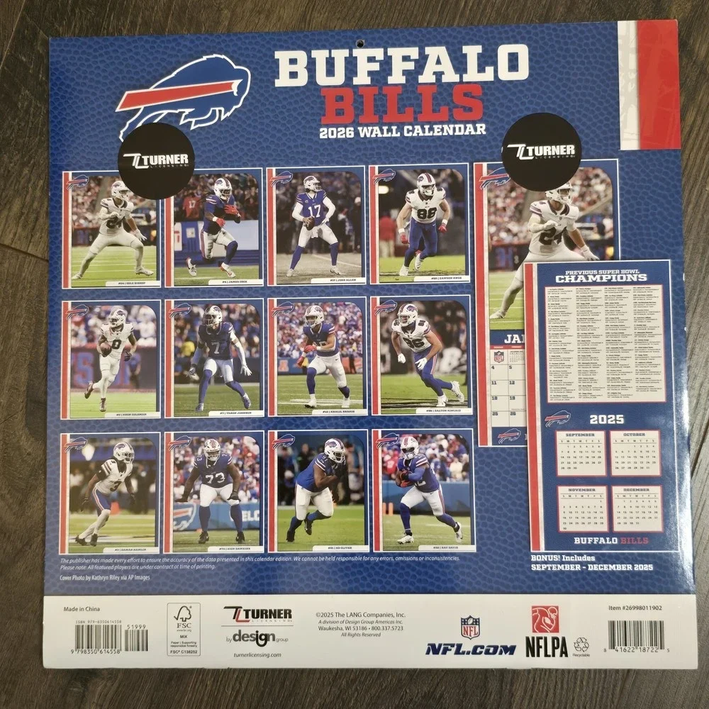 Buffalo Bills 2026 12x12 Team Wall Calendar Wall by‎ Turner Sports